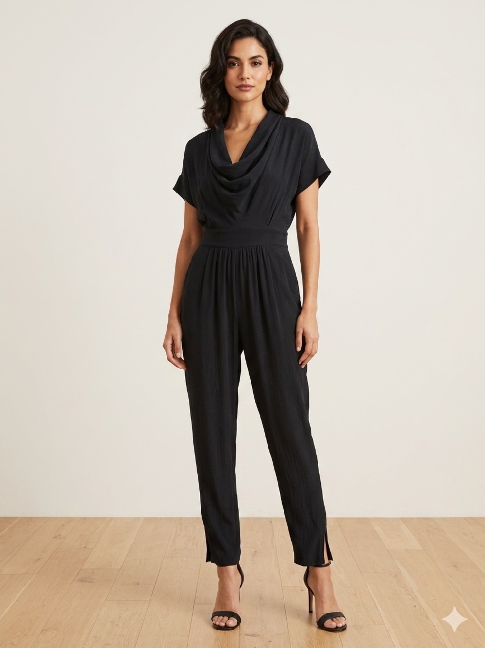 Catherine Malandrino Black 95% Silk Cowl Neck Jumpsuit - Size 14